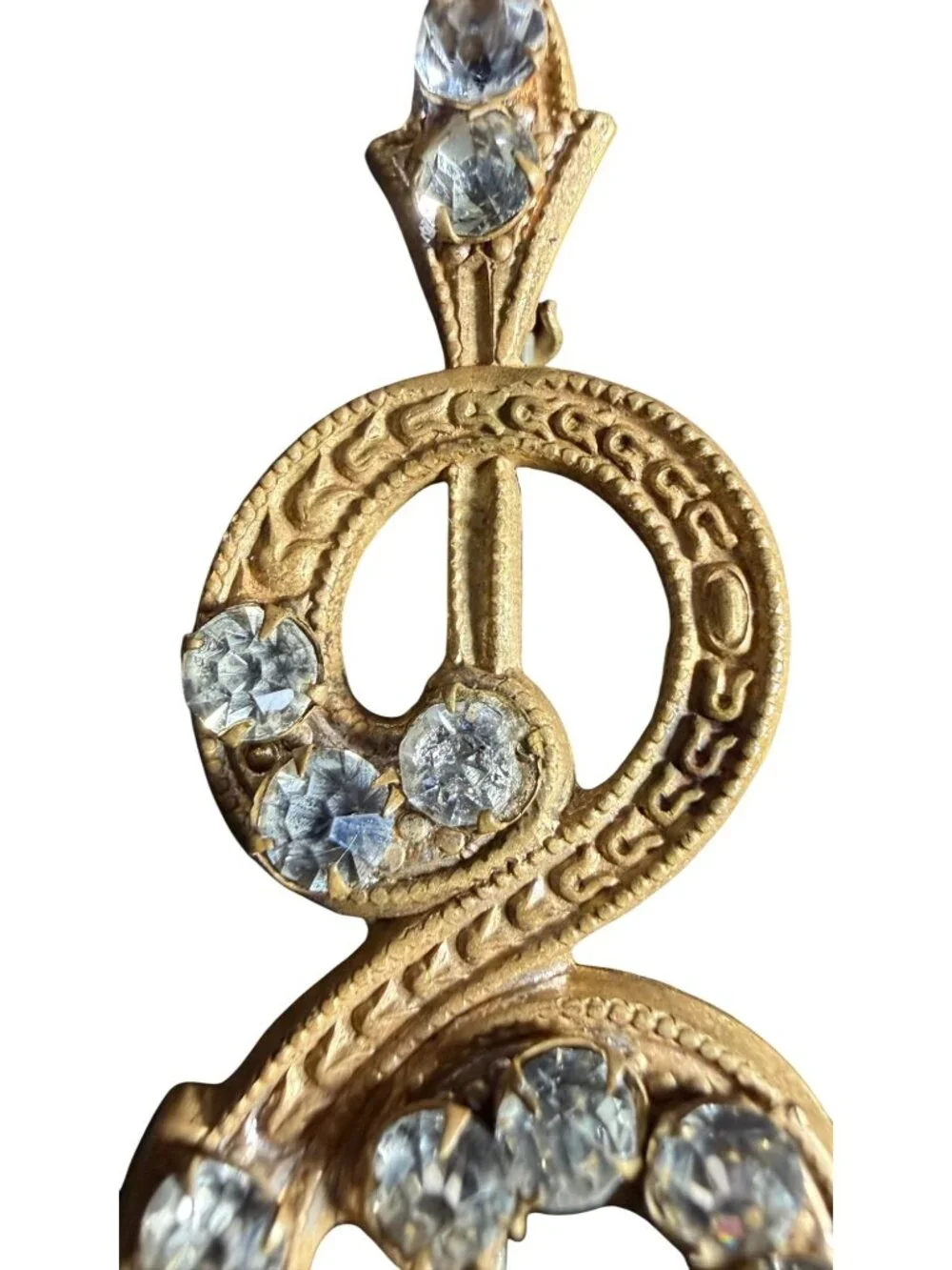 Vintage Costume Rhinestone Sash Brooch Buckle Style Serpentine Arrow Infinity
